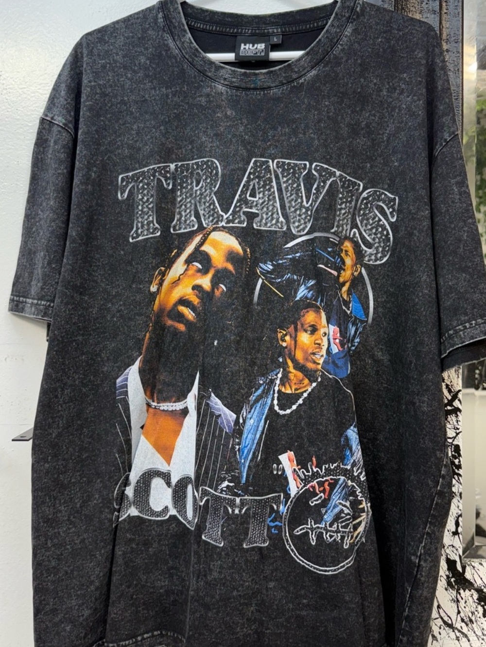 Vintage Black Travis Scott Graphic rap  Tee with Multicolor Print